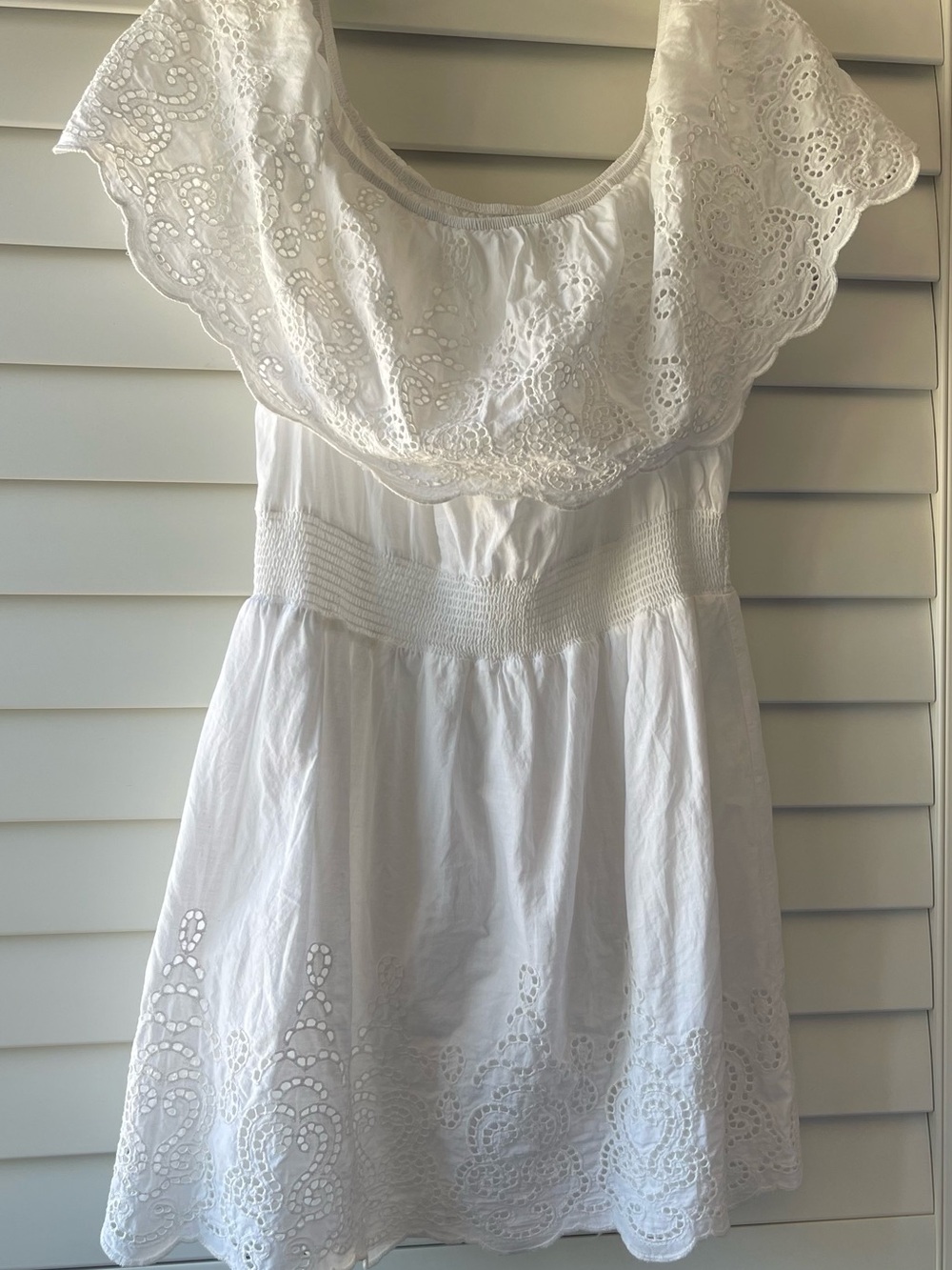 White Eyelet Off-Shoulder white mini dress